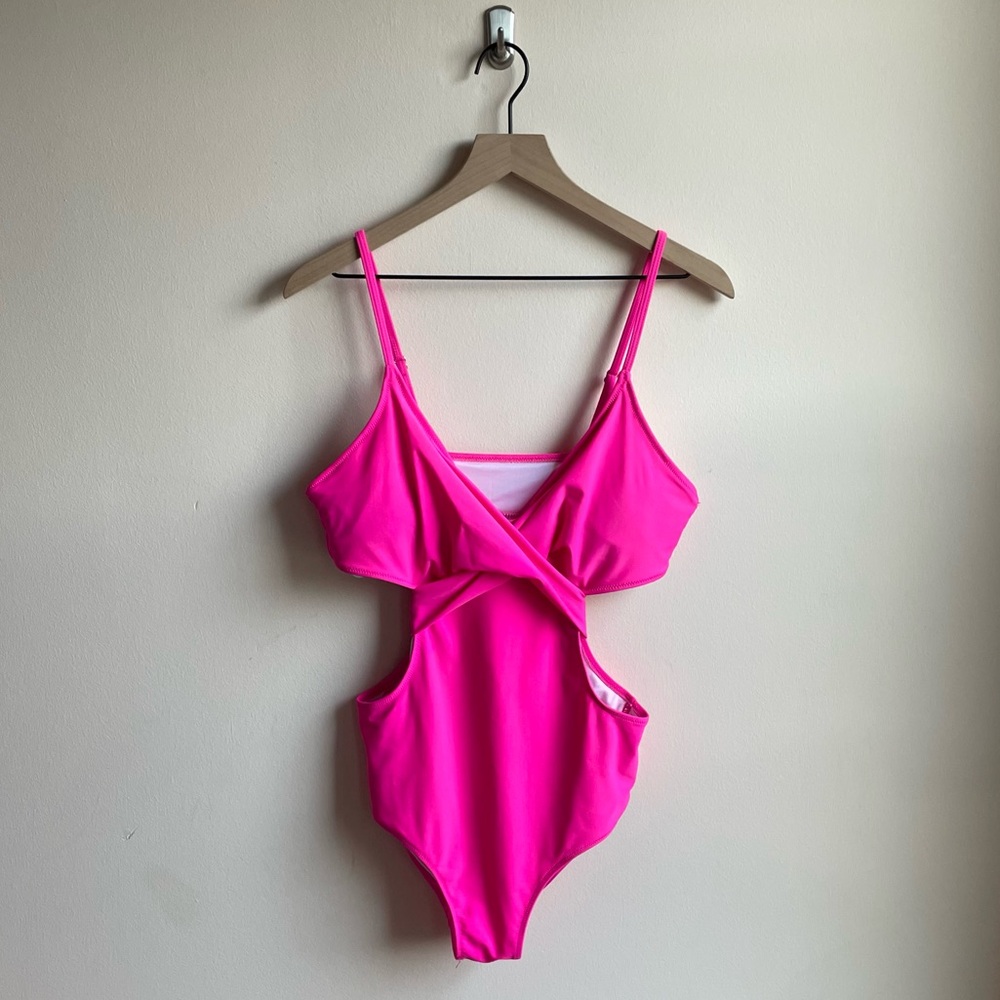 Hot Pink One Piece Cutout Swimsuit